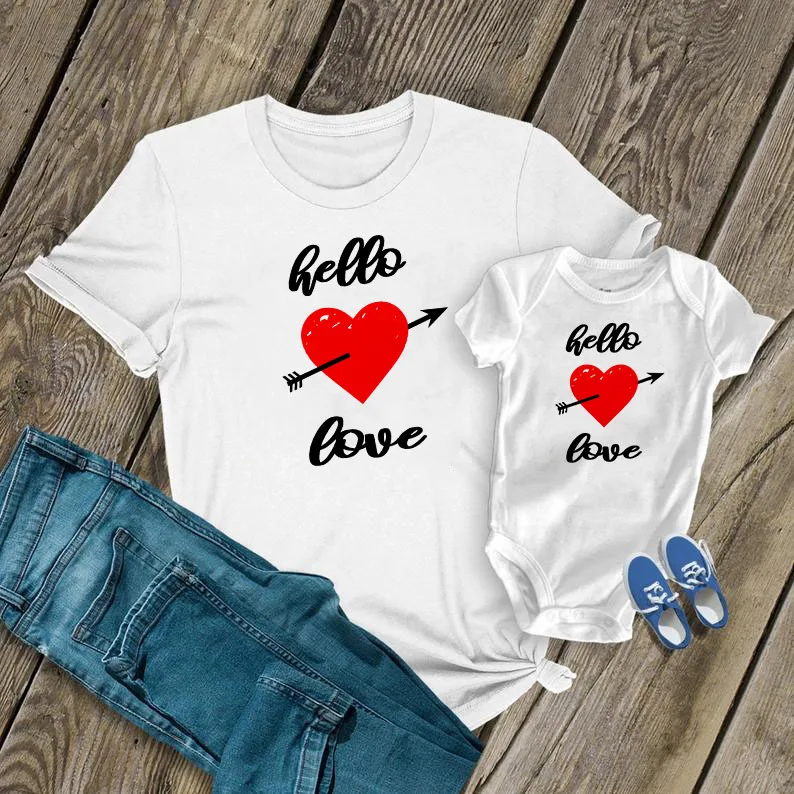 1PC Love family t-shirts mom heart baby heart shirt matching shirts for mothers day