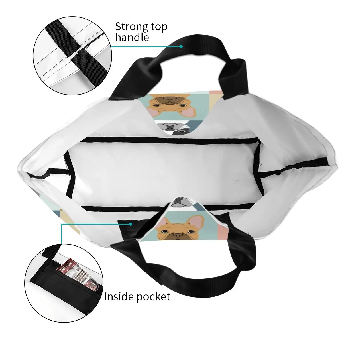 Cute French Bulldog Print Large Shoulder Bags Women Handbag And Shopper Purse Casual Eco Friendly Shopping Bags Totes Femme
