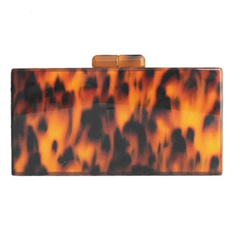 

2019 Acrylic Women Square Vintage Ladies Evening Bag Hard Case Buckle Leopard Print Handbag Cross-Body Bags BS88