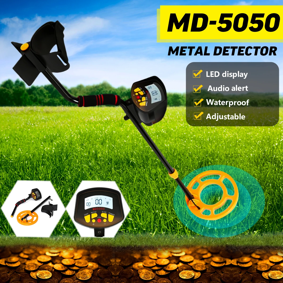 

MD5050 Professional Underground Metal Detector Gold Detectors LCD Display Sound Mode Treasure Hunter Tracker Finder