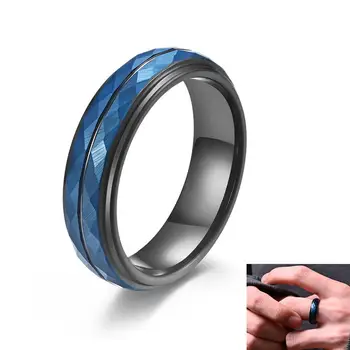 

6 mm Blue Tungsten Carbide Wedding Band Ring for Men Women Rhombus Thin black Centre Groove Comfort Fit Size 6-13