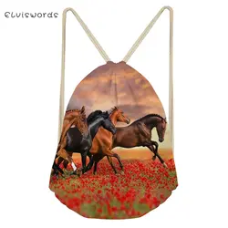ELVISWORDS/Модный женский рюкзак на шнурках для путешествий, пляжная обувь с цветочным принтом, с изображением лошадей, с карманами, с милым