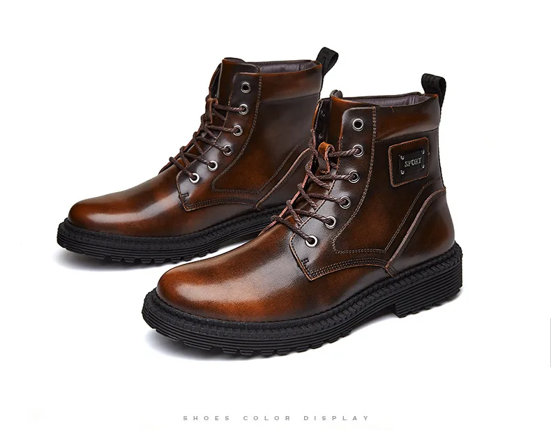 CEVABULE Autumn/Winter Martin Boots Outdoor Men's Workshoes Big Size British Leather Boots Men's Head Leather Plus Velvet