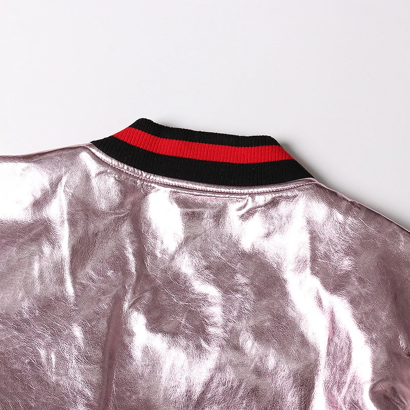ECRURANI Casual Embroidery Jacket For Women O Neck Long Sleeve Zipper Hit Color Jackets Female Fashion New Clothing 2021 Stylish