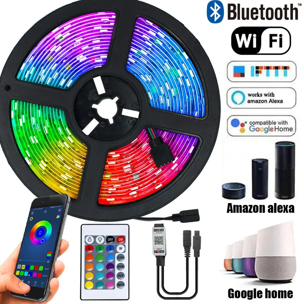 Diodo de fita flexível impermeável dc12v 5m 10m 15m corda luminosa para o quarto luzes de tira conduzidas bluetooth luz led rgb 5050 smd 2835