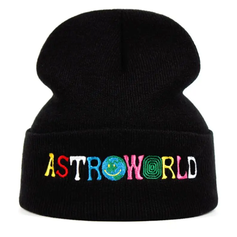 Черный Travi$ Scott вязаная шапка ASTROWORLD Beanie вышивка Astroworld Лыжная теплая зимняя унисекс с изображением Трэвиса Скотта Skullies& Beanies - Цвет: Черный