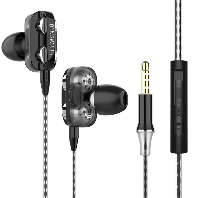 

Dual Driver Earphone Wired In-Ear Earphones with Microphone Volume Control Button HIFI Stereo Sound Earbuds for iPhone Xiaomi PC