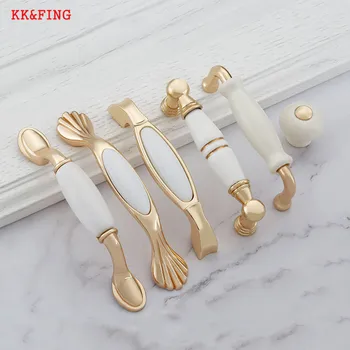 KKFING Modern Zinc Alloy White Ceramic Cabinet Door Handles Drawer Knobs Kitchen Cupboards wardrobe Door Pulls Furniture Handle