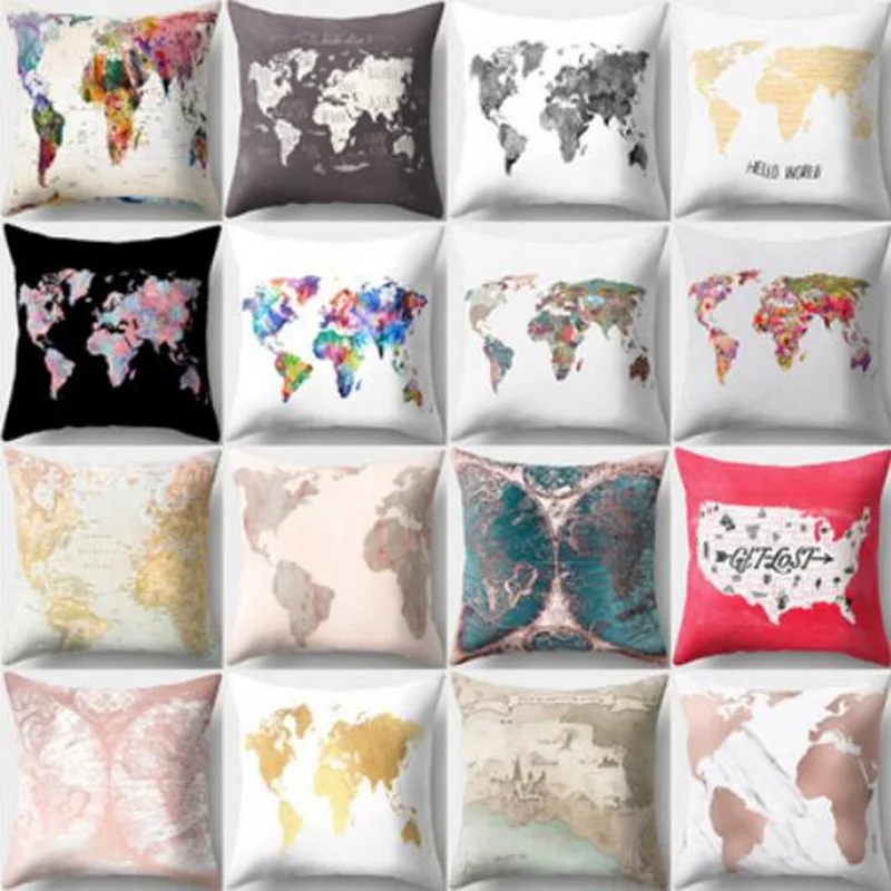 

1 PC Vintage World Map Style Pattern Cushion Cover Cotton Linen Pillow Cover Cushion Cover Pillow Case Home Decor 45x45cm