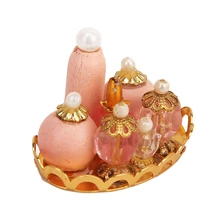 

1/12 Dollhouse Miniature Accessory Pink Perfume Bottles with Golden Tray Set