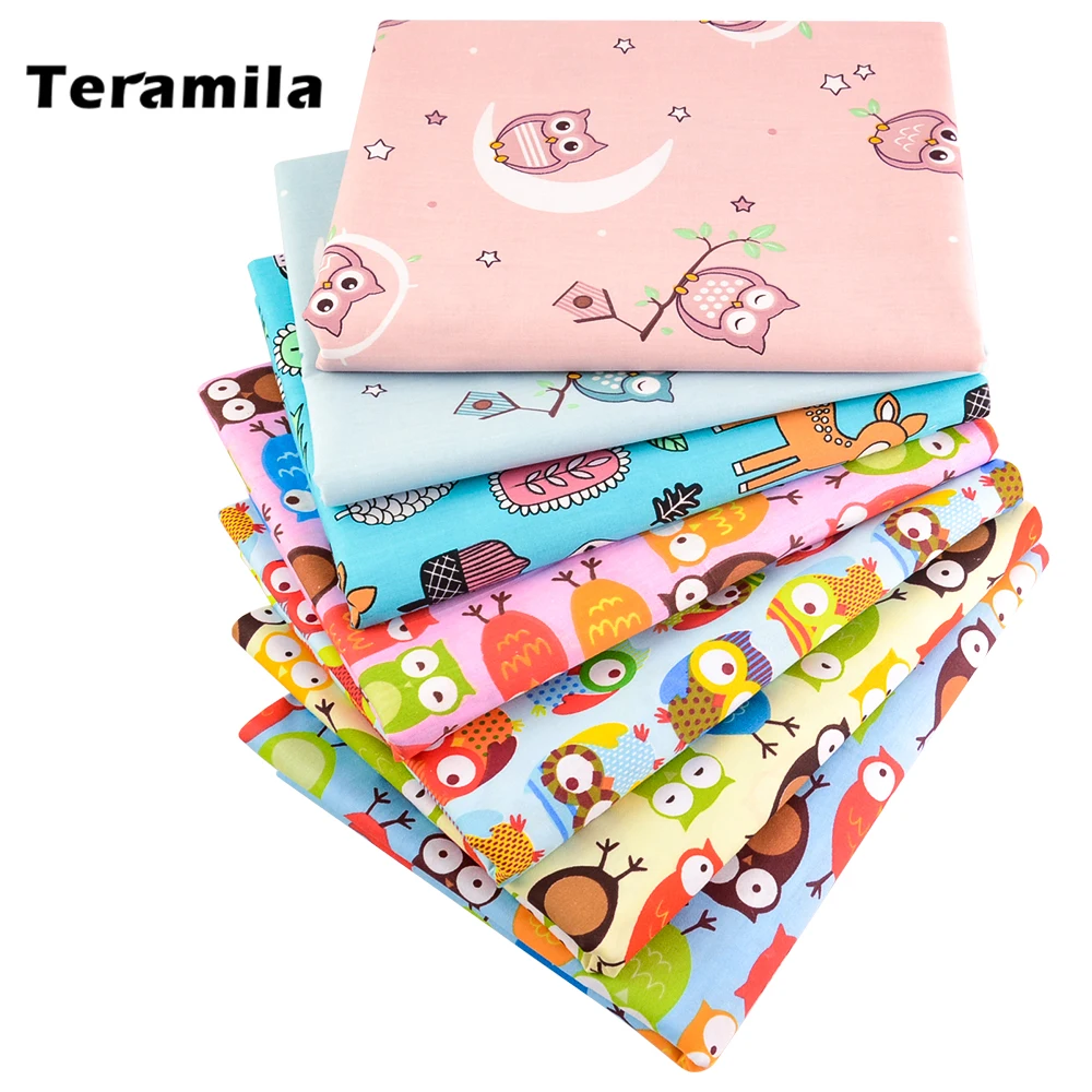Teramila 귀여운 플라밍고 올빼미 면직물 퀼팅, 바느질 수제 공예 침구 장식, 가정용 섬유 패치워크 원단
