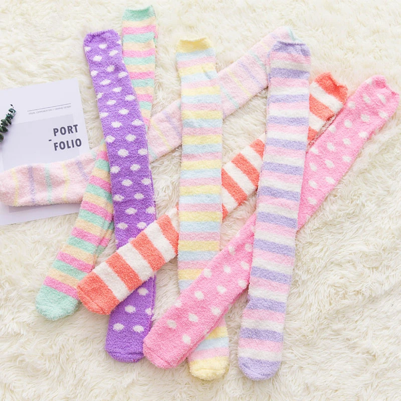 Princess-Sweet-Lolita-Girls-Striped-Stockings-Winter-Warm-Thigh-High-Stockings-Rainbow-Coral-Fleece-Thick-Over (1)
