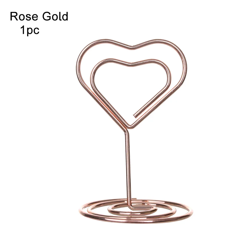 Type1 Rose Gold 1 шт., 2 стиля, металлический зажим для банкнот, карта, сердце, бриллиантовая форма, зажим для фото карты, подставка, настольная подставка, Свадебный декор для рабочего стола - Цвет: Type1 Rose Gold