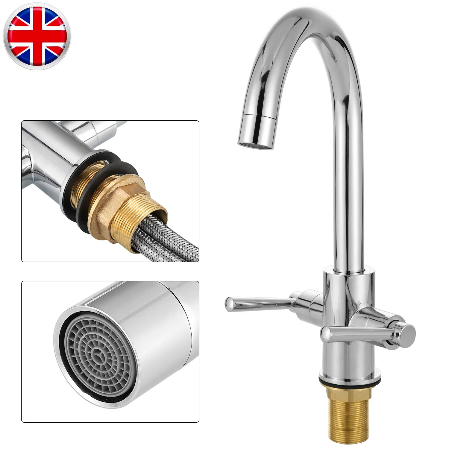  Set Faucet Mounting Accessories Taps Handle Swivel Spout Dual Lever Modern Kitchen Sink Mixer Fauce - 4000602062077