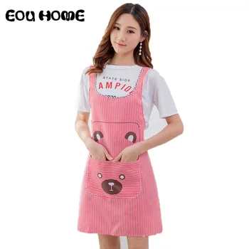 

1Pce Modern Cartoon Kitchen Polyester Fiber Waterproof Aprons Home Cleaning Oil-proof Cute Bear Stripe Dot Apron With Pocket