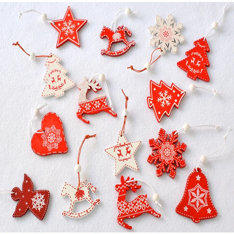 1pcs random 10pcs Christmas Tree Ornaments Nordic Style Wooden Christmas Tree Ornaments Christmas Tree Elk Christmas Decorations for Home - Цвет: 1pcs random