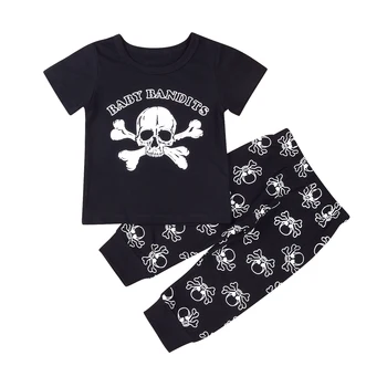 

Newborn Kids Baby Boys Pirate Printing Outfits Clothes Babies Short Sleeve T-shirt Tops+Pants 2PCS Clothing Set