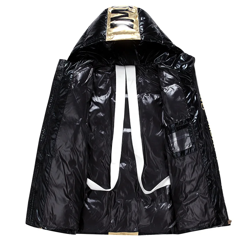 Couple White Duck Down Jacket Short Letter Silver Shiny Men's And Women's Hooded Thick Loose Down Jacket Men's Clothes