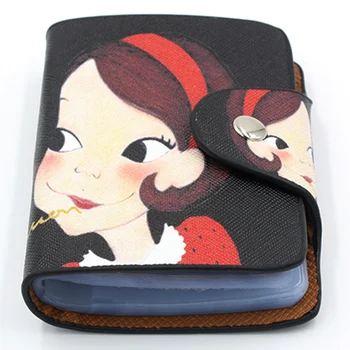 

Storage Anti Lost Practical With Hasp PU Leather 26 Slots Cute Cartoon Girl Pattern Portable Mini Travel Card Bag
