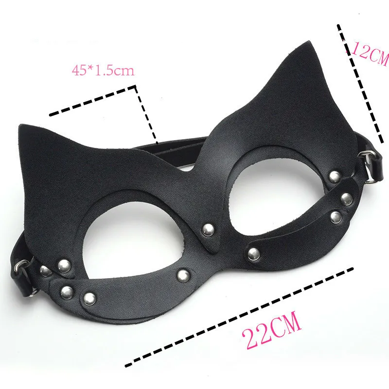 Women Sexy Pu Leather Rivet Upper Half Face Mask Rhinestone Cat Bunny Ear Cosplay Adult Play Game Masquerade Ball Carnival Masks