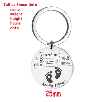 

Baby Announcement Statistics Keyring Stainless Steel Round Jewelry For New Father New Mother's Gift Baby Stats
