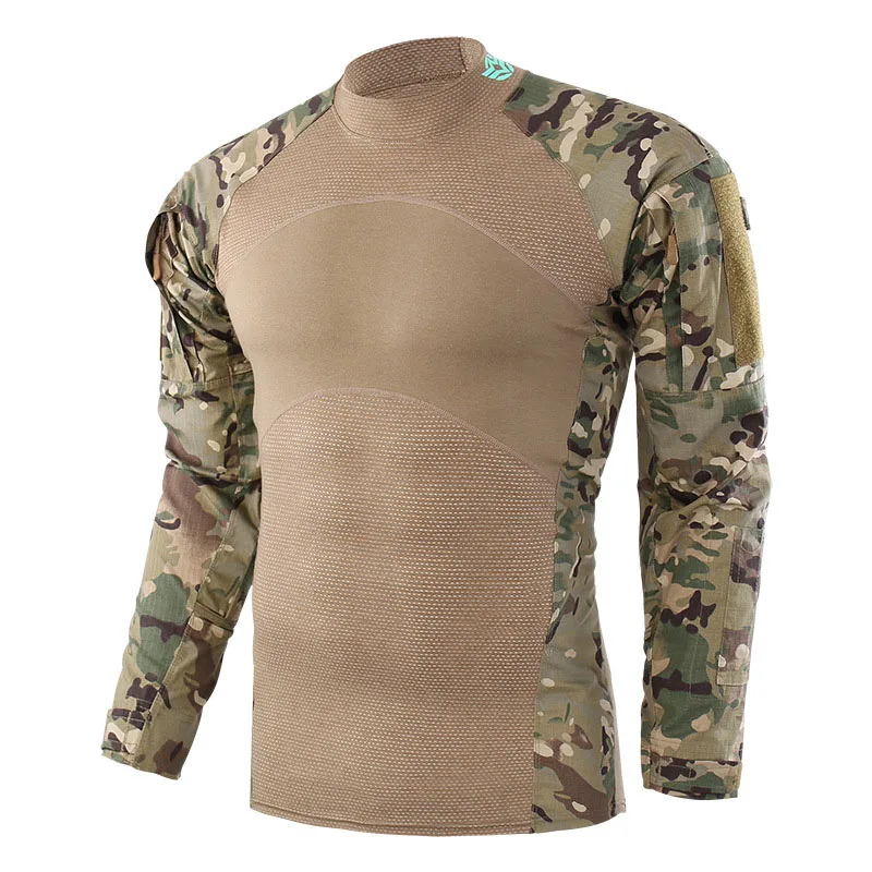 Тактическая военные Армейская Камуфляж Боевая Рыболовный длинным рукавом Рубашка рыбалки ФутболкаКостюм Походов - Цвет: CP camouflage