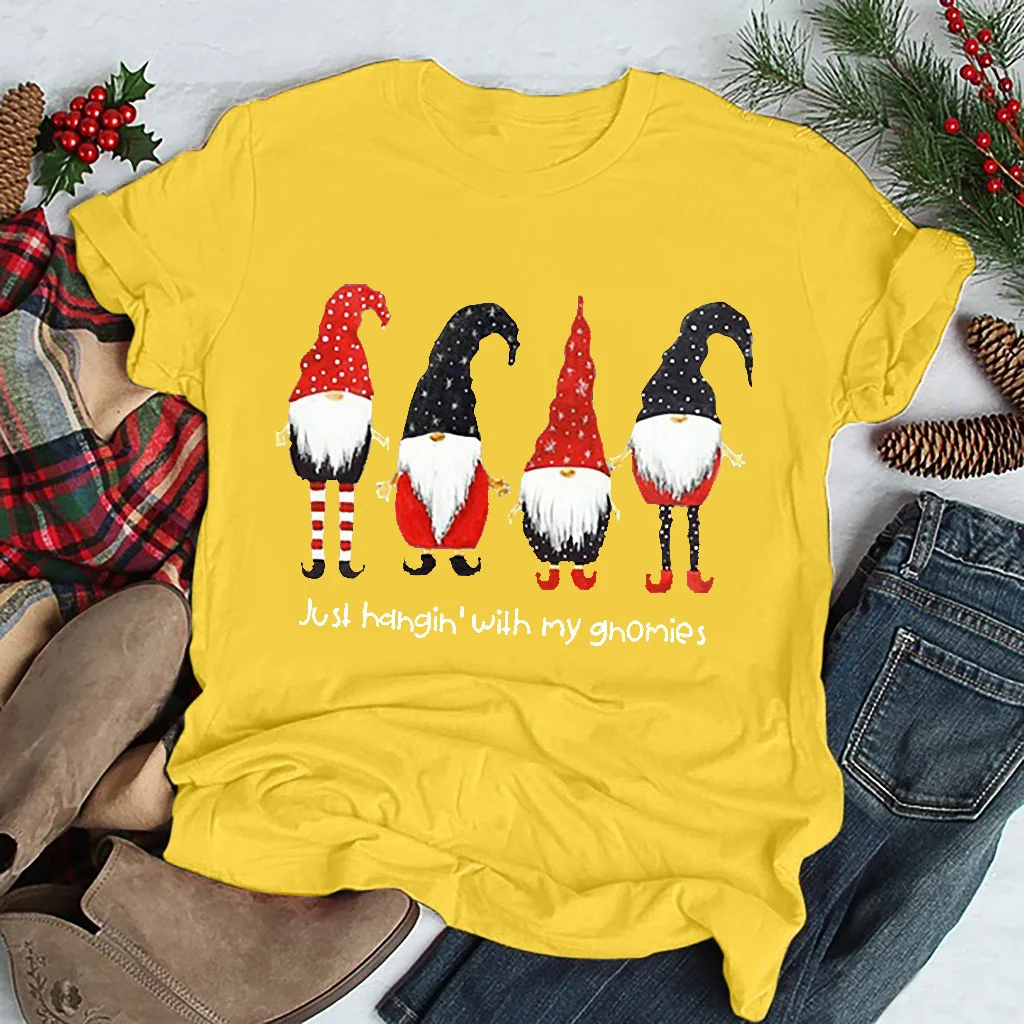 Женские рождественские футболки размера плюс с надписью «Just hahgin'with my ghomies», рождественские хлопковые топы с короткими рукавами и изображением Санта Клауса