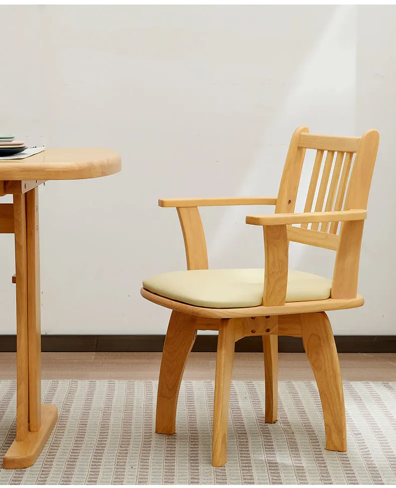 Вращающийся стул из твердой древесины с подлокотниками и спинкой офисный стул домашний современный минималистичный Кожаный Резиновый деревянный стул для учебы