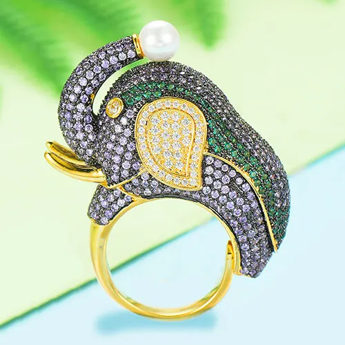 GODKI модные большие украшения в виде слонов кубический циркон модное кольцо для женщин кольца на палец бусины очаровательное кольцо богемные пляжные украшения - Цвет основного камня: Purple