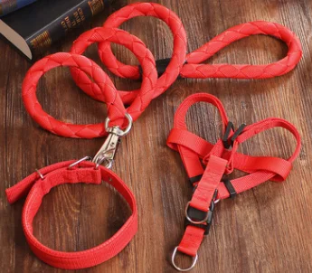 Red Нейлоновый плетеный поводок для собак+ поводок+ ошейник для собак, тренировочный поводок для собак, Тяговый канат для маленьких средних и больших собак - Цвет: Red