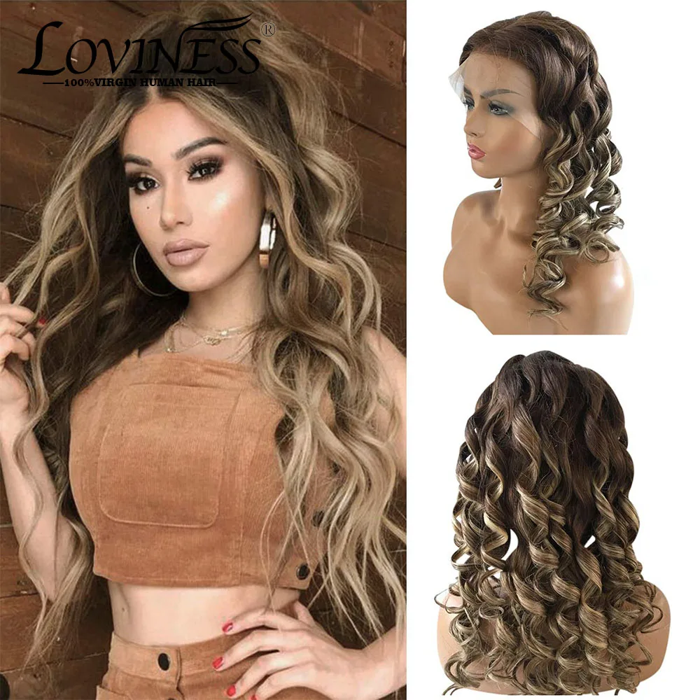 LOVINESS Highlight Remy Ombre предварительно выщипанные 28 дюймов 13*6 свободные волнистые