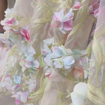 

High grade color printing and dyeing net yarn fabricTridimensional flower tissu Cheongsam wedding dress skirt fabric material
