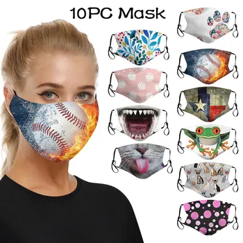 

10PC Unisex Breathable Soft Washable Reusable Protective Mask Print Dust-proof Gauze Comfortable Printed pattern Mask Mascarilla