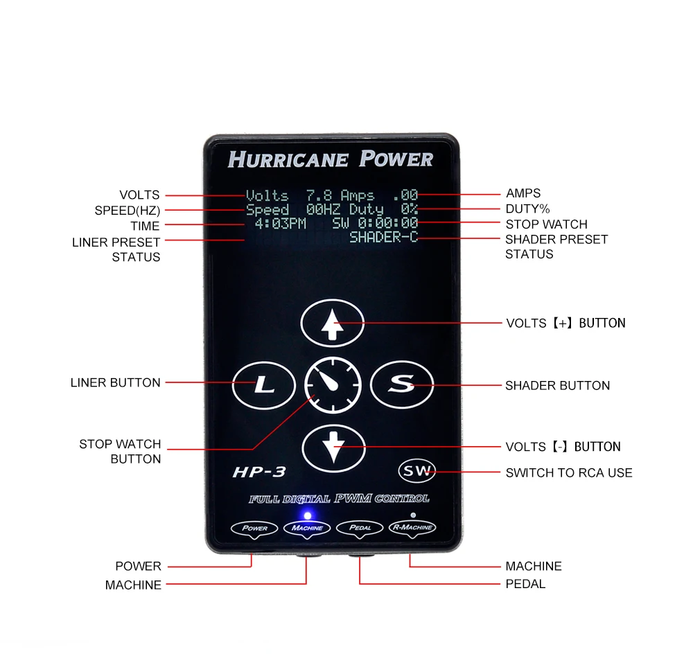 HURRICANE третьего поколения, источник питания для татуировки, обновленная татуировочная машина hp-3, интеллектуальный цифровой макияж, двойное питание, источник татуировки