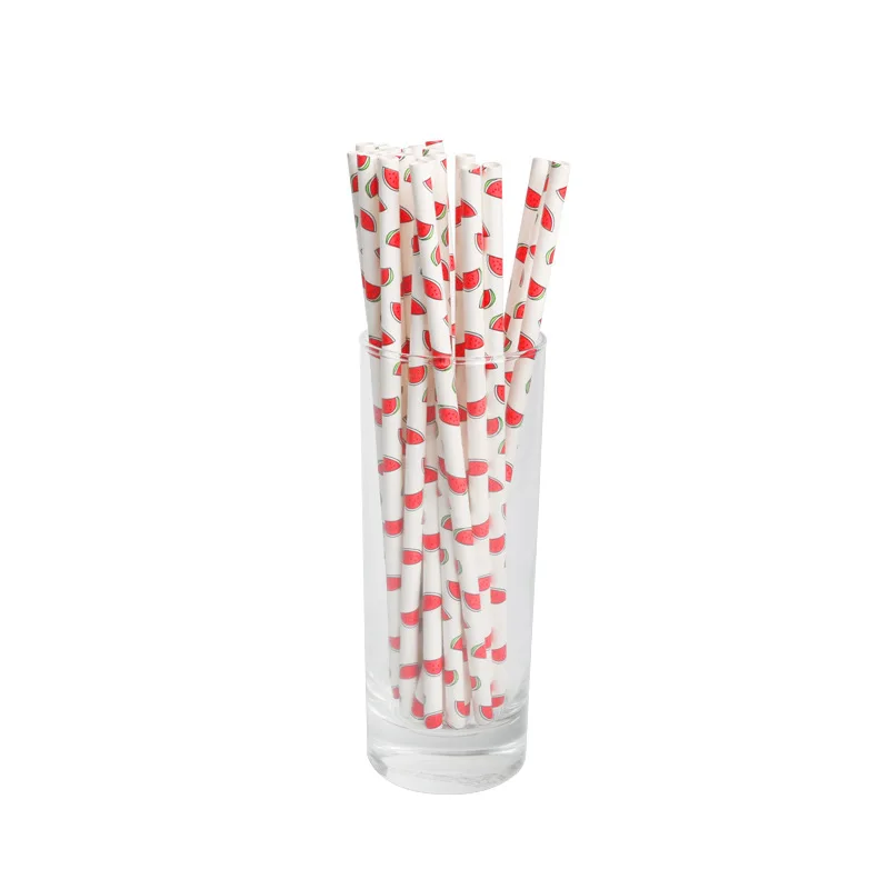 Paper Straw-24PC Набор для детского дня рождения с изображением фруктов, ананаса, арбуза, одноразовые бумажные стаканчики, соломенная скатерть, вечерние принадлежности - Цвет: Paper Straw-24PC