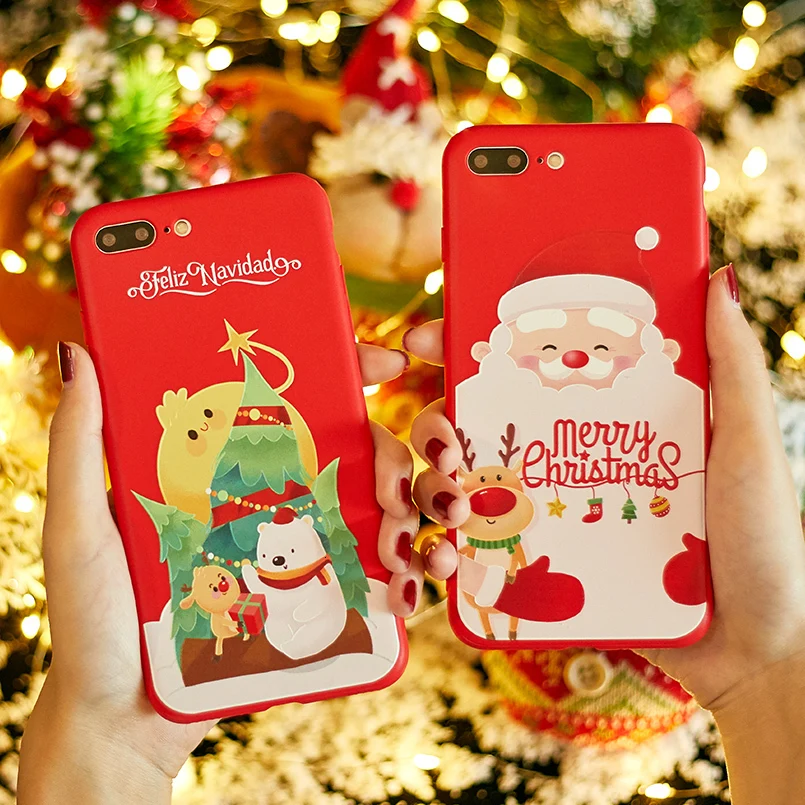 Рождественский чехол для iPhone 6 6s 7 8 Plus силиконовый Санта Клаус с лосем X XR XS Max