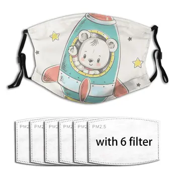 

Cute Cartoon Bear Flying In Rocket Face Mouth Mask Cover Anti Dustproof Washable Reusable Adult Mouth Masks Mascarilla