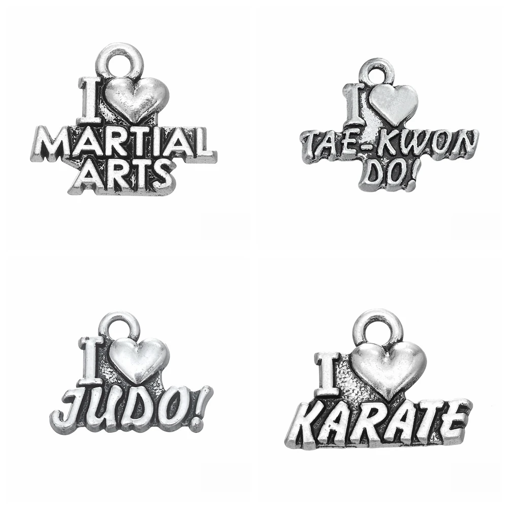 Амулеты I Love боевые искусства дзюдо Каратэ Tae-Kwon Do античный серебряный цвет сплав DIY аксессуары для изготовления ювелирных изделий 10 шт./лот