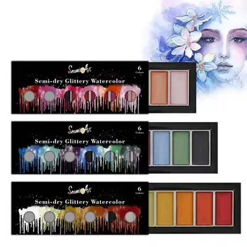 

SeamiArt 6Color Cool/Warm/Metallic Watercolor Paint Set for Artist Drawing Glitter Paint Water Color Pan Pigment Art Supplies