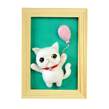 

Easyhandmade Wool Felt Cat with Photo Frame DIY Package Poked Kitting Non-Finished DIY Wool Felting Package