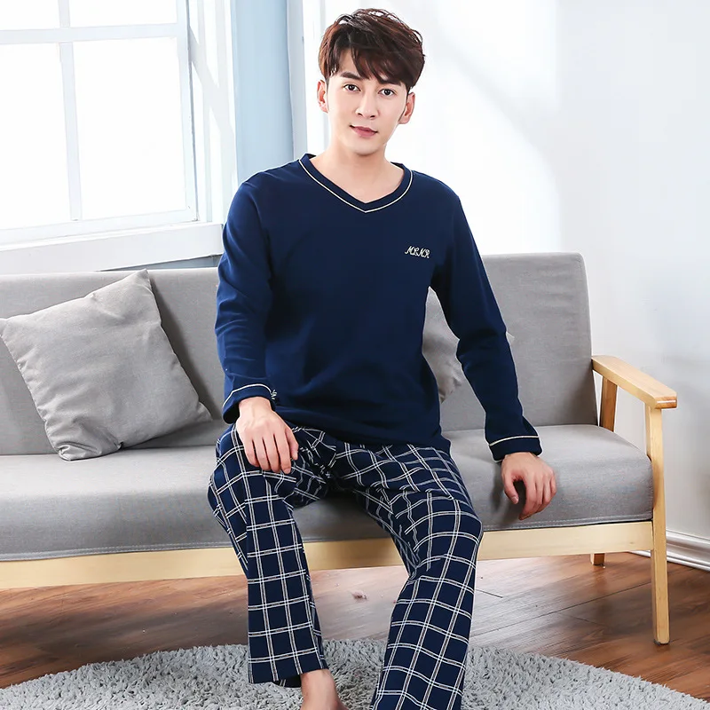 

Autumn Plus Size 100% cotton Pullover pyjamas men pijamas hombre long-sleeve casual Sleepwear men homewear pajamas sets for male