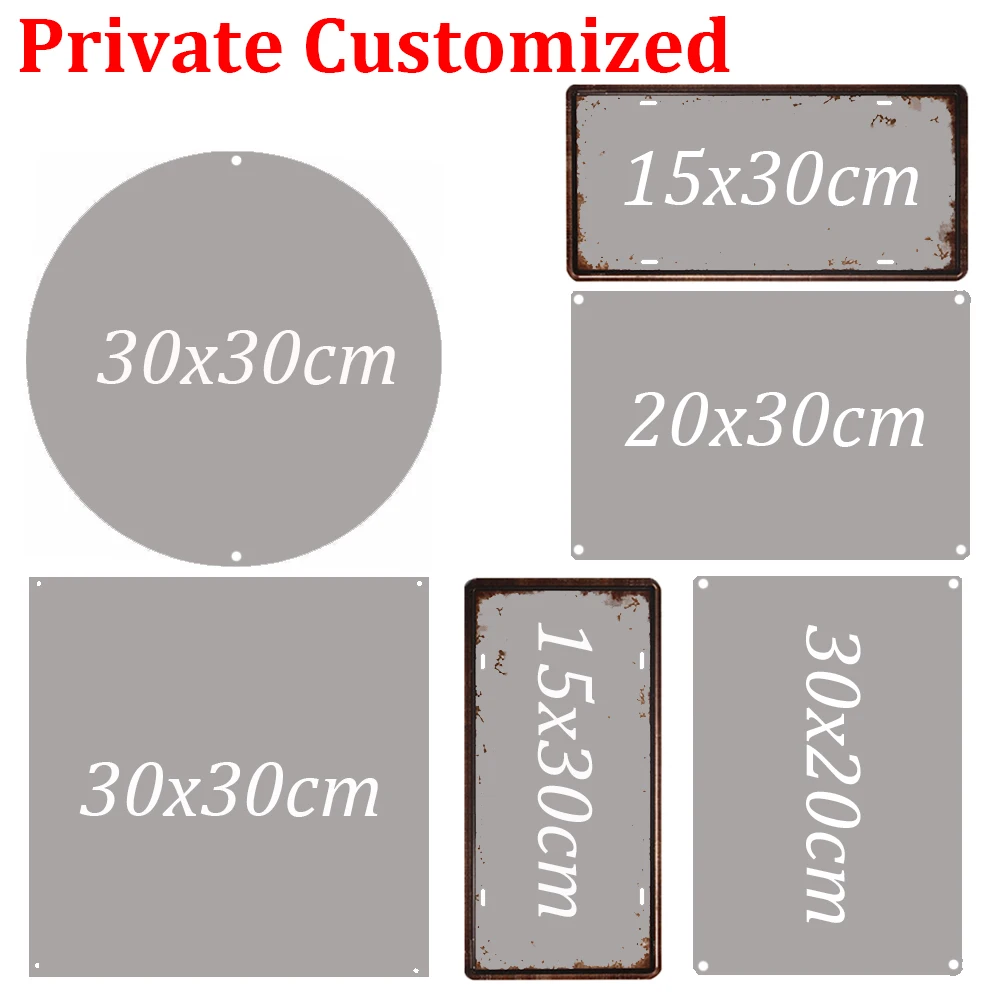 Retro Metal Tinplate Customize Metal Poster Plate Vintage Tin Sign Round Square Rectangle Plaque Wall Decor 15/20/30cm