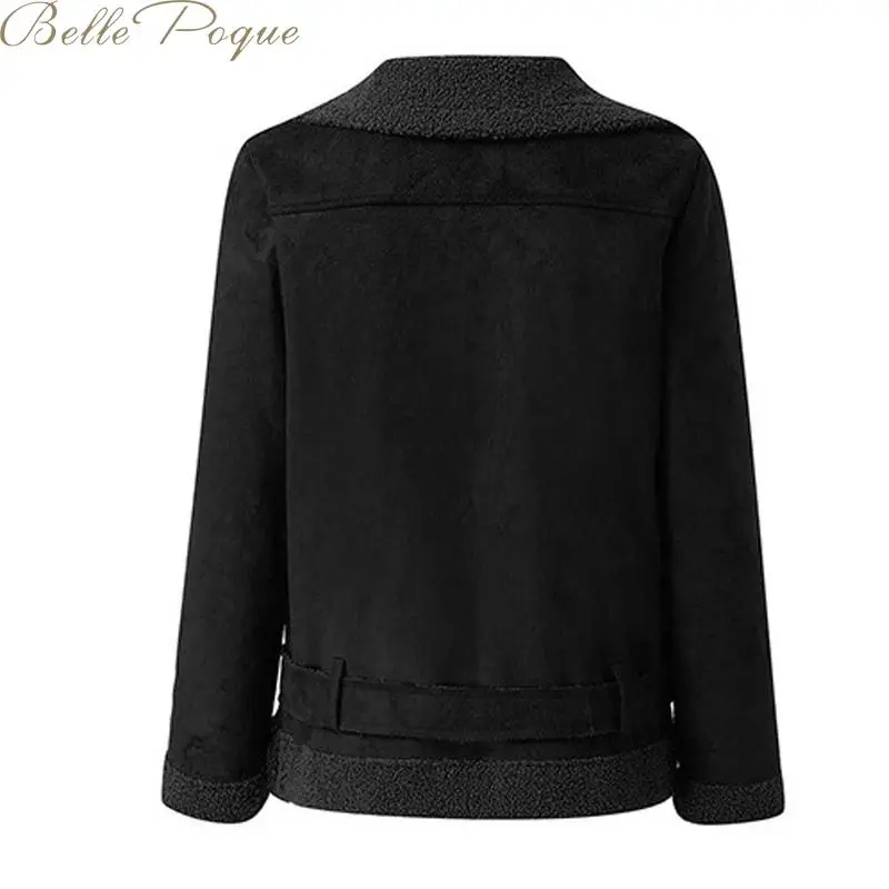 Belle poque, плотное пальто для женщин, теплая верхняя одежда, Короткая свободная Меховая куртка на молнии, зимнее пальто, кардиган, однотонная женская куртка