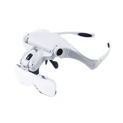 Loupe de lunettes avec lampe d'éclairage LED, ensemble de 5 lentilles interchangeables 