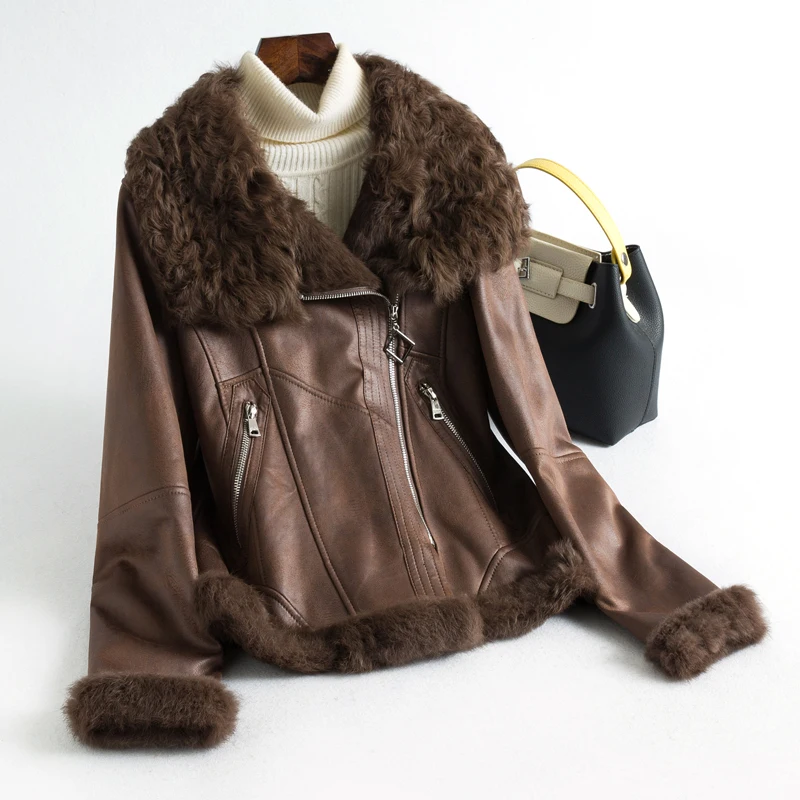 Natural Fur Coat Female Winter Real Rabbit Fur Liner Jacket Women Vintage Double Faced Coats Korean Fur TopS Hiver 981129 - Цвет: Dark Brown
