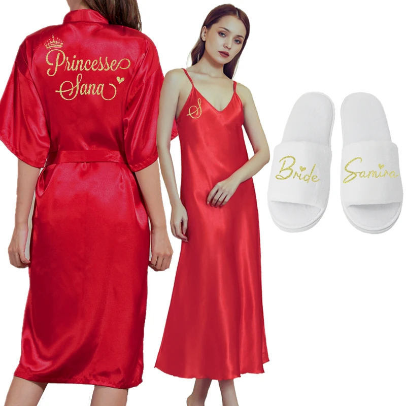 Fashion Personalized Name Logo Wedding Robe Nightgown Female Satin