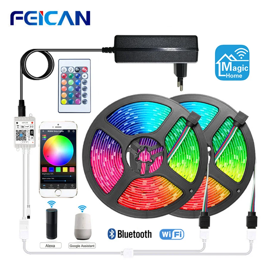 LED Strip SMD 5050 2835 Wifi Bluetooth RGB Tape with Controller 12V 5M 10M 15M Magic Home Lights Control via Alexa