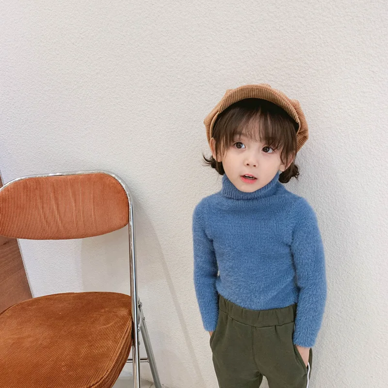 Winter Solid Baby Girls Sweater Turn Down Collar Boys Clothes Children Warm Fur Long Sleeve Girl Knitwear Kids Cardigan