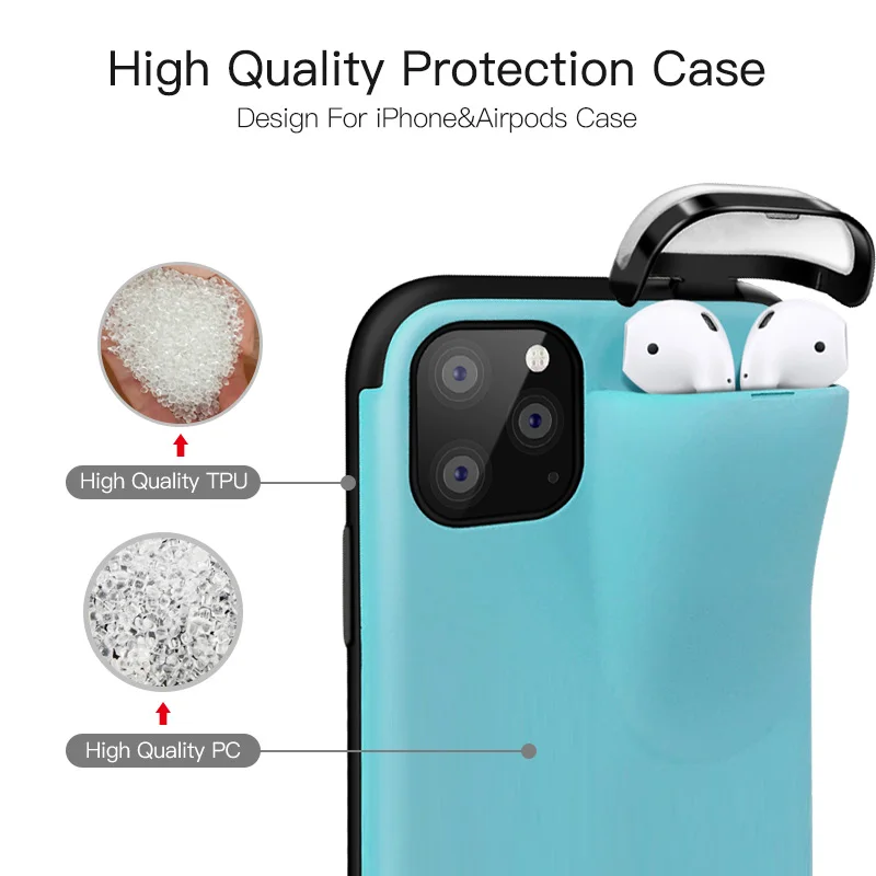 2 в 1 чехол для телефона для IPhone 11 Pro Max коробка для хранения для Airpods Candy Мягкий силиконовый чехол с коробкой для наушников Портативный смартфон
