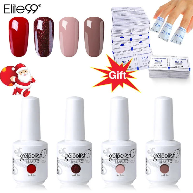 

Elite99 4pcs/lot 15ML Primer Gel Varnish Soak Off UV LED Gel Nail Polish Base Top Needed Color Gel Polish Set
